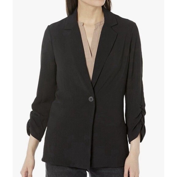 ADRIANNA PAPELL Black Single Button Ruched Sleeve Blazer 18W Zip Pocket Classic - Picture 1 of 12